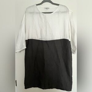 Vanessa Zani Italy 100% Linen Dress Oversized White Black Color Block Boho Sz S